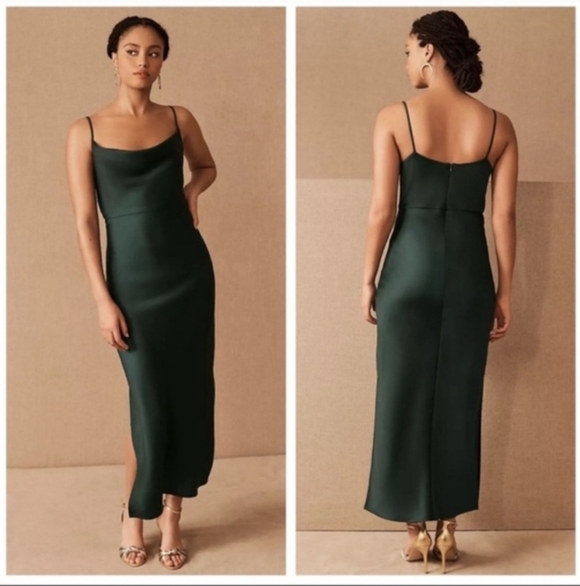 Anthropologie Dresses & Skirts - Anthropologie Elyse Slip Dress Bias Cut Scoop Neck Tank L Large Pine Green